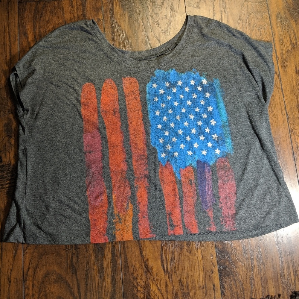 Grey American Flag Graphic Tee